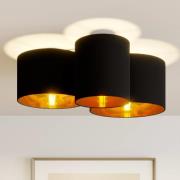 Lindby Laurenz Deckenlampe, 3-fl., schwarz-gold