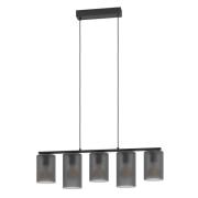 Hängelampe Colomera, Länge 80 cm schwarz/grau, 5-flg., Glas