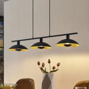 Lindby Hängelampe Narisara, 118cm, E14, 3-flg., schwarz-gold