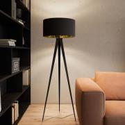 Lindby Stehlampe Benik, Tripod, Textil, schwarz, goldfarben