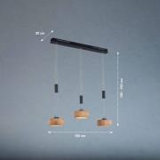 LED-Hängelampe Shine-Wood, Eiche/schwarz Länge 100 cm 3-flg.