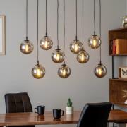 Hängeleuchte Glassy, 9-flg., schwarz, grafit, Glas, E14