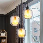 Hängelampe Xia, Ø 35 cm, rauchgrau, 3-flg., Glas