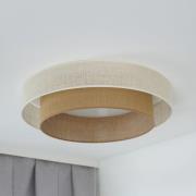 LED-Deckenleuchte Luneta, Jute, weiß/braun, Ø 60 cm, dimmbar