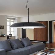 Oluce LED-Hängelampe Iride, Ø 85 cm, schwarz, Metall, Glas