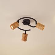 Lindby Deckenstrahler Stralino, 3-flammig, Ø31cm, Holz, GU10