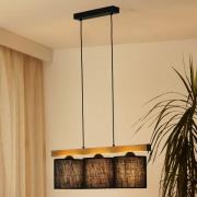 Pendellampe Forest, Holz hell/schwarz, Jute schwarz, 3-fl.