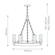 Kronleuchter Sawyer, 6-flammig, holzfarben, Stahl, Glas, E14