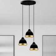 Hängeleuchte Yildo, 3-flammig, schwarz/gold, Rondell, Ø37 cm