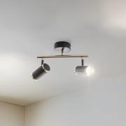 Deckenspot Lume, 2-flg., schwarz/messing, Höhe 22 cm, Eisen