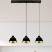 Hängeleuchte Yildo, linear, 3-flammig, schwarz/gold, Metall