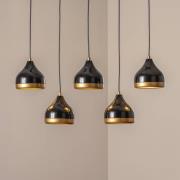 Hängeleuchte Yildo, schwarz/gold, 5-flammig. Länge 111 cm