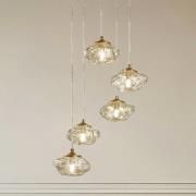 Lindby Hängelampe Piatra, Ø45cm, 5-flg, amber/messing, Glas