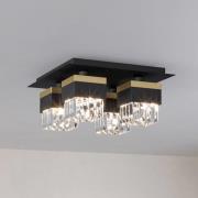 Deckenlampe Barrancas, schwarz/gold, Kristallglas