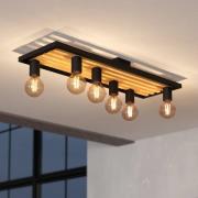 Deckenlampe Consett, schwarz/braun, Holz, 78 cm, 6-flg., E27