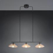 Hängelampe Eluna, amber/schwarz, 100 cm, Glas/Metall, 3-flg.