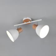 Deckenleuchte Delume, weiß, Länge 49 cm, 2-flg., Metall/Holz