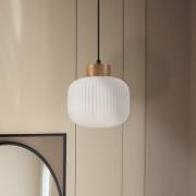 Hängeleuchte Harmony, Ø 20 cm, Opalglas, Eichenholz, E27