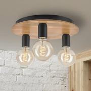 Deckenleuchte Dusty, Buchenholz, schwarz, Ø 33 cm, 3-flammig