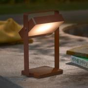LED-Solar-Tischleuchte Saulio, braun, IP44, Alu, USB, Akku