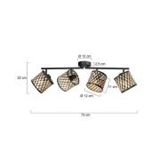 Deckenlampe Sumba, 4-fl., schwarz, Bambus natur/schwarz, E14