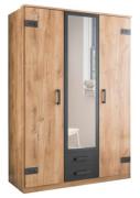 Schrank Industrial Stil mit Spiegel und Schubladen Planken Eiche / Gra...