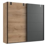 Schwebetürenschrank Industrial Look 225 cm breit Planken-Eiche/Graphit...