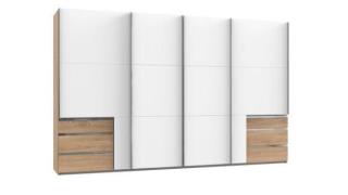 Schwebetürenschrank groß 350 cm breit mit Schubladen LEVEL36 A Weiß