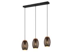 Pendelleuchte 3xE27 ?15cm Metall Holz Schwarz / Gold