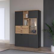 Highboardvitrine LEOKADIA von Forte Artisan Oak Nachbildung / Uni Wolf...