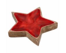 Deko-Schale ca. 19x4x19 cm STERN Rot Mangoholz / Emaille