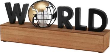 LED-Tischleuchte mit Spruch World ca. 38 x 15 cm MDF Braun / Schwarz