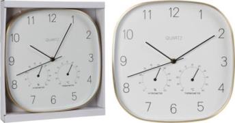 WANDUHR ca. 29 cm mit Hygrometer und Thermometer Wetterstat Weiß, Schw...