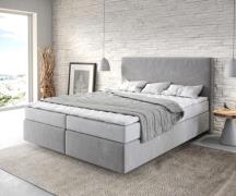 Boxspringbett Dream-Well 160x200 cm Mikrofaser Grau mit Matratze und T...