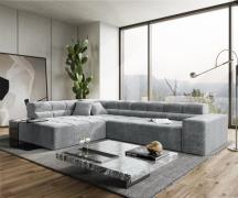 Ecksofa Phia 320 x 215 Velour Grau Ottomane links motorische Sitztiefe...