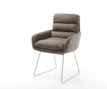 Esszimmerstuhl Abelia-Flex mit Armlehnen Mikrofaser Taupe Vintage Kufe...