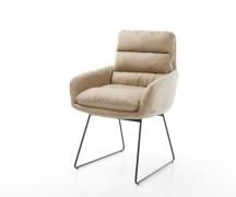 Esszimmerstuhl Abelia-Flex mit Armlehnen Mikrofaser Beige Vintage Kufe...