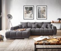 Ecksofa Nabor 300x230 cm Mikrofaser Schwarz Recamiere links inkl. elek...