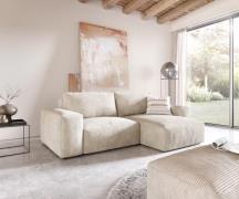 Ecksofa Lanzo L 260x160 cm Cord Beige Recamiere variabel mit Hocker