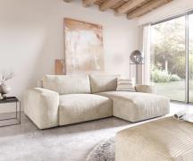 Ecksofa Lanzo XL 270x180 cm Cord Beige Recamiere variabel mit Hocker