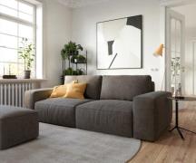 Big-Sofa Lanzo L 260x110 cm Mikrofaser Khakibraun mit Hocker