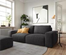 Big-Sofa Lanzo L 260x110 cm Mikrofaser Schwarz mit Hocker