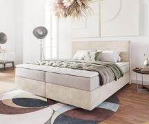 Boxspringbett Dream-Well 180x200 cm Cord Beige mit Taschenfederkernmat...