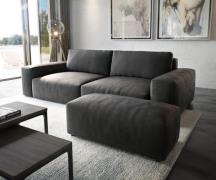 Big-Sofa Lanzo XL 270x130 cm Lederimitat Vintage Anthrazit mit Hocker