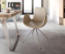 Esszimmerstuhl Ilia-Flex mit Armlehnen Mikrofaser Beige Vintage Kreuzg...