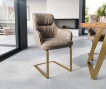 Freischwinger Zelia-Flex mit Armlehnen Mikrofaser Taupe Vintage Freisc...