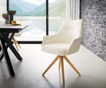 Drehstuhl Alja-Flex mit Armlehnen Bouclé Weiß Holzgestell kantig Natur...