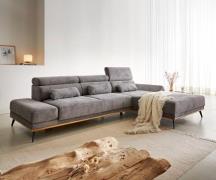 Ecksofa Evelio 320x200 Cord Steingrau Ottomane rechts elektrische Sitz...