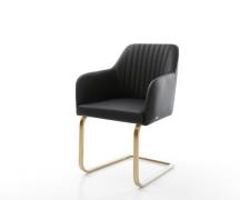 Freischwinger Greg-Flex Echt-Leder Schwarz Freischwinger flach Gold Ta...