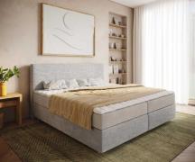 Boxspringbett Dream-Well Cord Silbergrau 200x200 cm mit Taschenfederke...